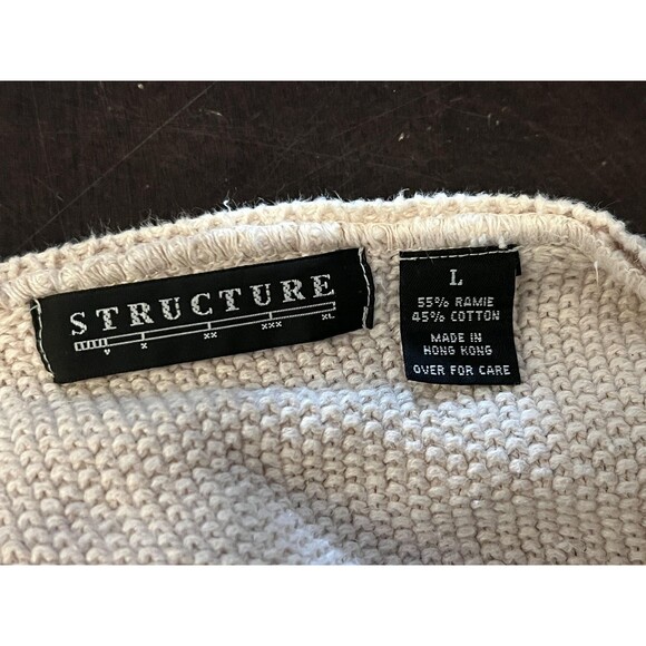Vintage Structure Sweater Mens Large Cream Textured Crewneck Ramie Blend 90s - Picture 6 of 7